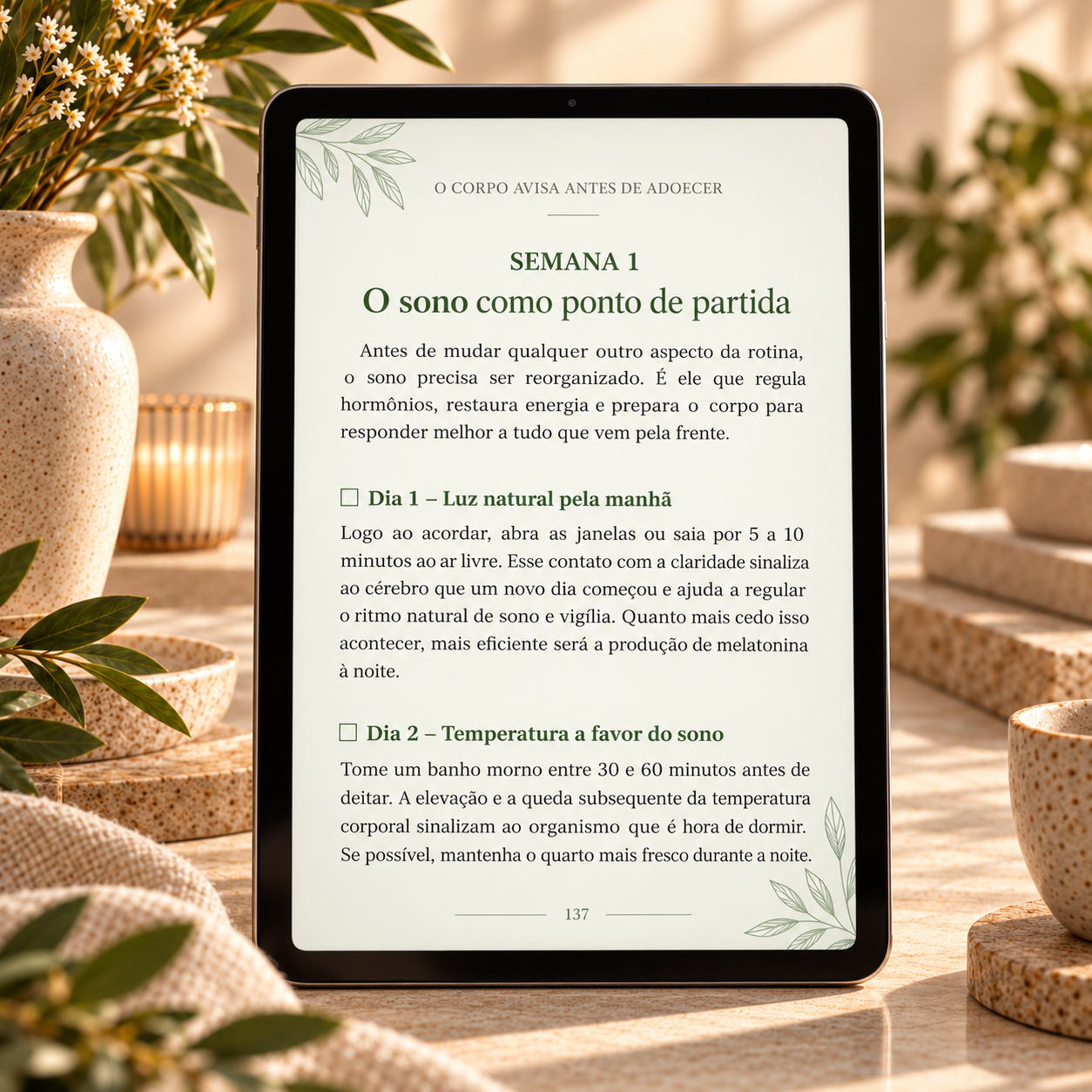 Mockup oficial do Plano Prático de 21 Dias do guia exibido em um tablet